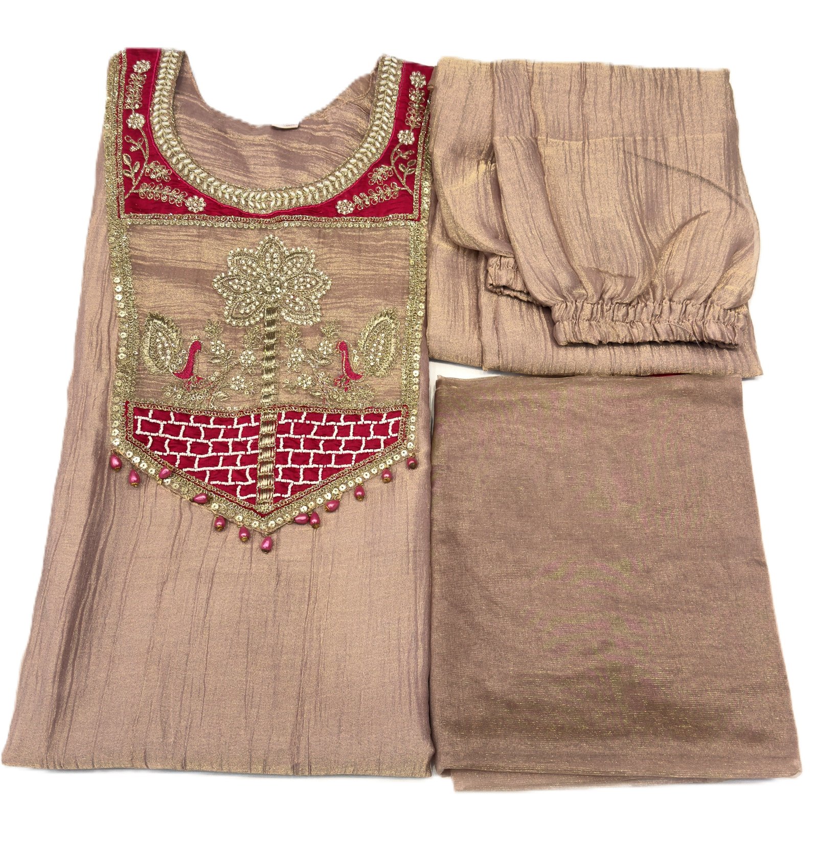 Salsa Silk Readymade Suit Set Peacock Design Onion