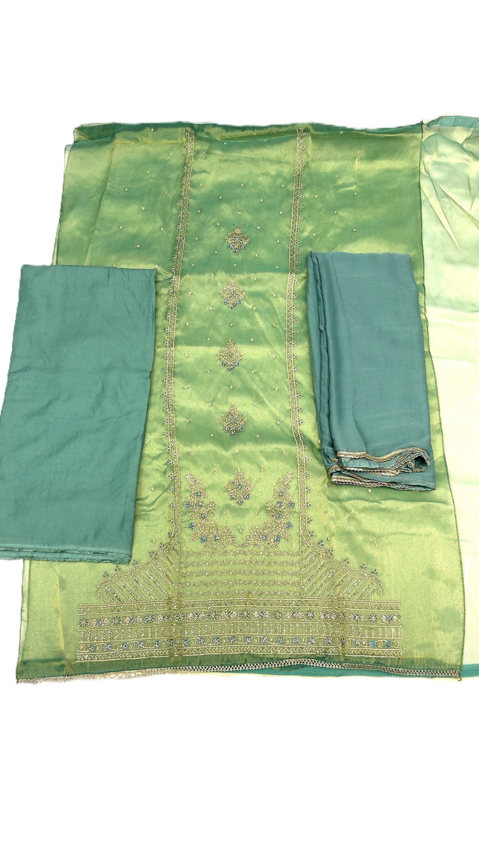 Tissu Silk Fabric Ashma with Reyon Bottom and Four Sided Lace Duppatta